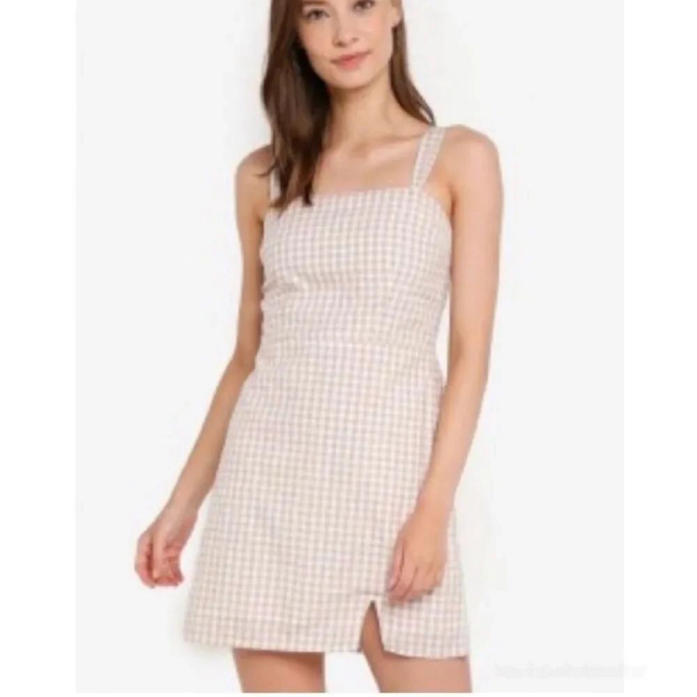 Abercrombie & Fitch checkered gingham tan mini dress size xs